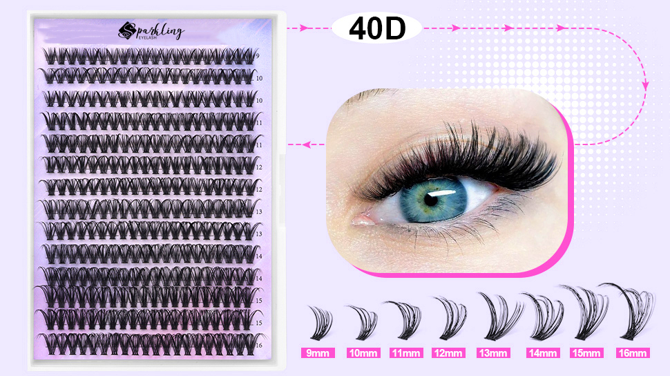 Obtenha cílios glamorosos com extensões de cílios DIY usando conjuntos de cílios fofos 40D